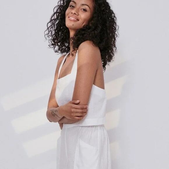 LUNYA NWT $128 Woven Linen Crossback Tank in White - Picture 4 of 8